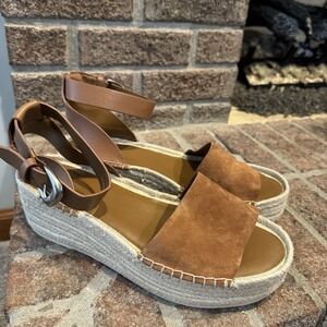 VINCE Belisa Suede‎ Platform Espadrille Sandals Women's Sz 10 Brown #254